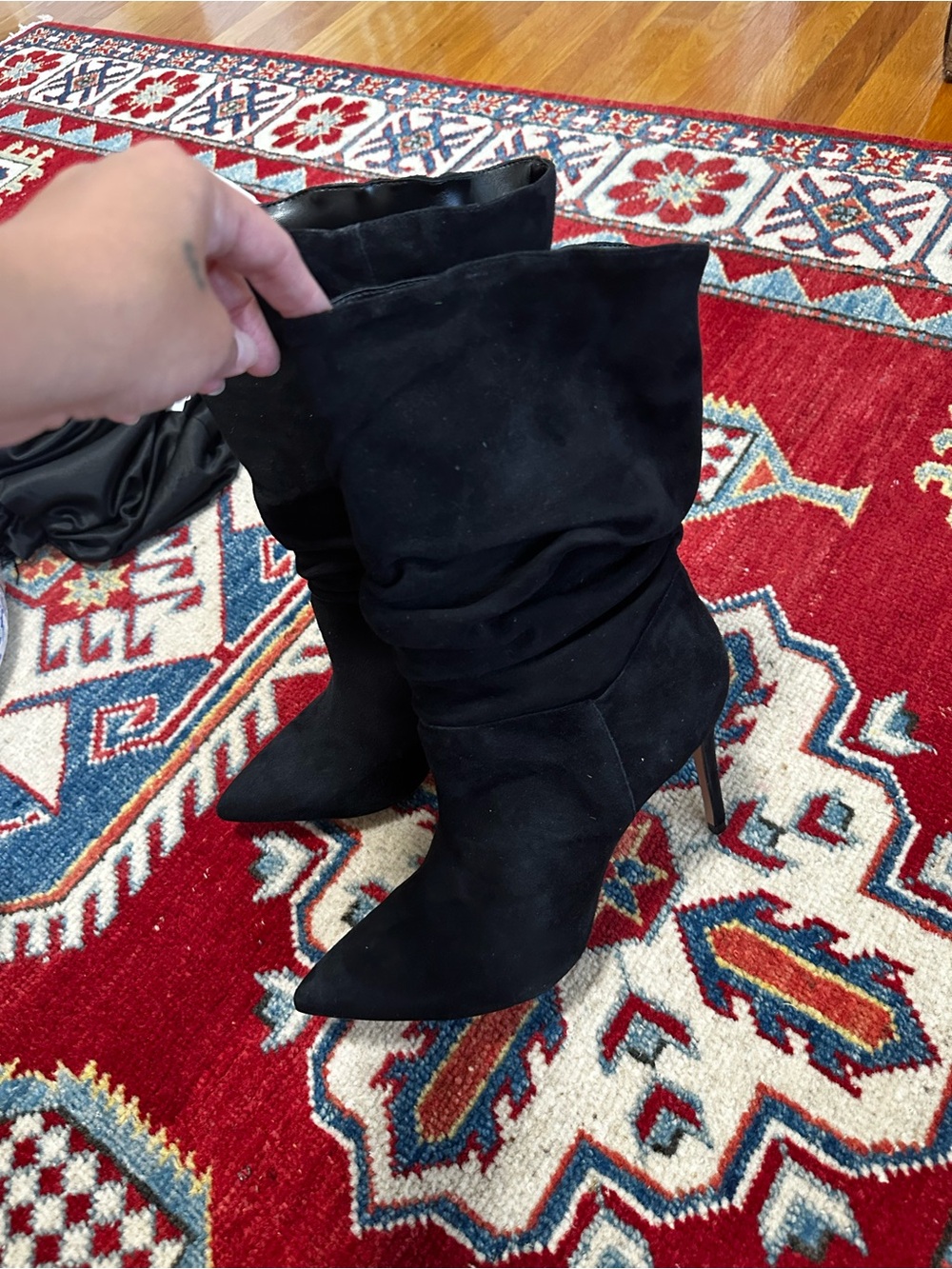 SCHUTZ Black Suede Pointed-Toe Slouchy Knee Boots Ashlee - Picture 6 of 6